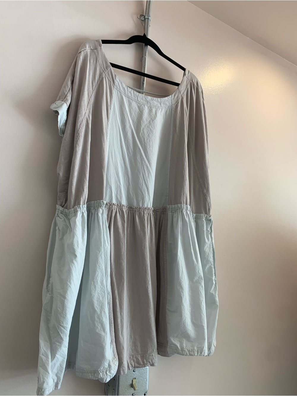 Anthropologie Two-Tone Puff Sleeve Tunic — Light Blue and Taupe